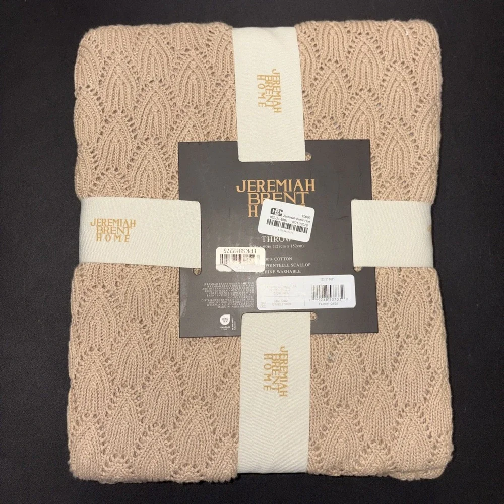 Sand Jeremiah Brent Home 100% Cotton Knitted Pointelle Scallop 50in x 60in